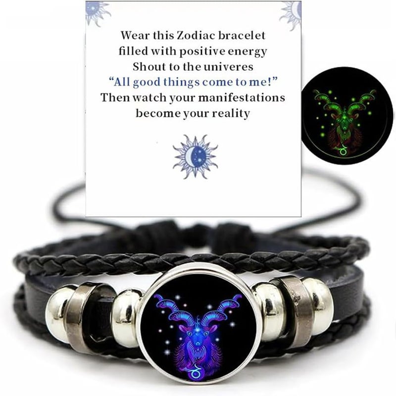 VBWEOI Store Gleym Bracelet, Zodiac Signs Spirit Bracelet, Multilayer Adjustable 12 Constellation Zodiac PU Leather Bracelet, Gleym Manifestation Bracelet Jewelry Gifts for Women and Man - Image 1